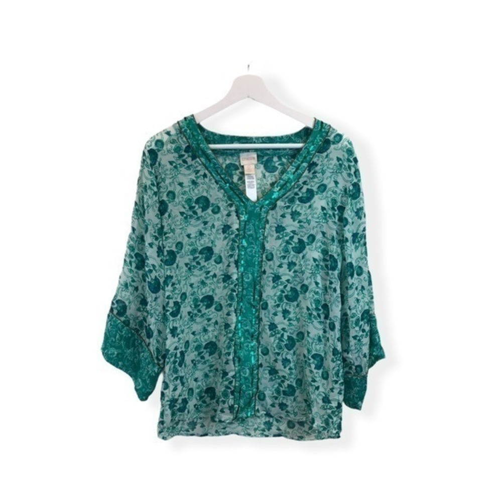 🔴4/$25 Chico’s Green Paisley Blouse Top